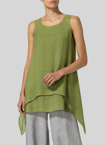 Summer Linen Double Hem Sleeveless Top