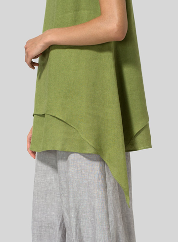 Summer Linen Double Hem Sleeveless Top