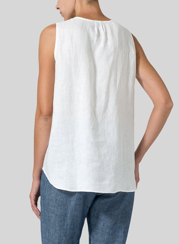 V-neck Linen Pleated Sleeveless Top