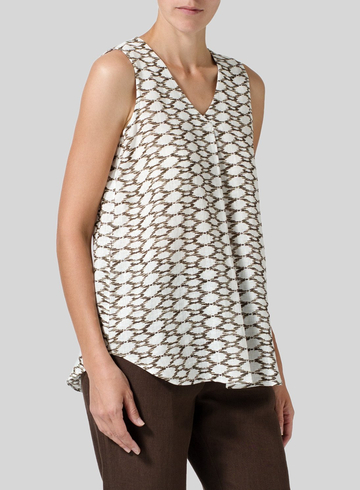 V-neck Linen Pleated Sleeveless Top