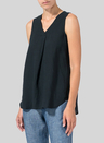 V-neck Linen Pleated Sleeveless Top