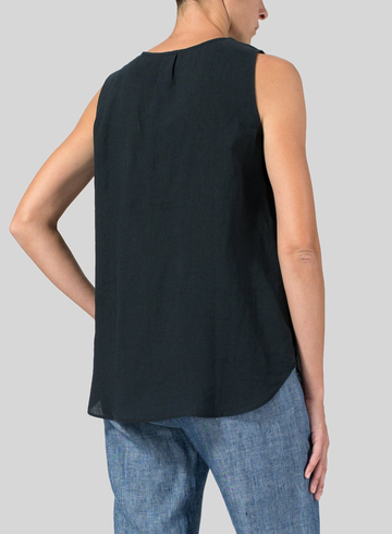 V-neck Linen Pleated Sleeveless Top