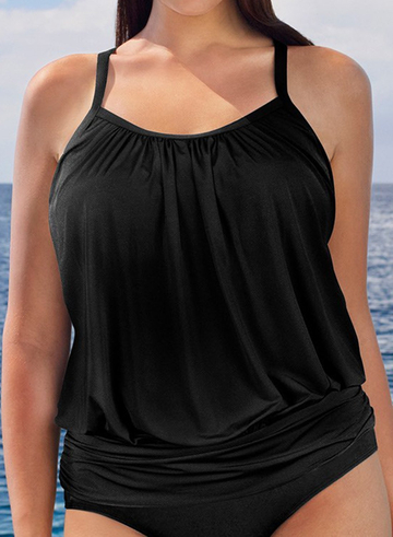 BLACK LIGHTWEIGHT BLOUSON TANKINI SET