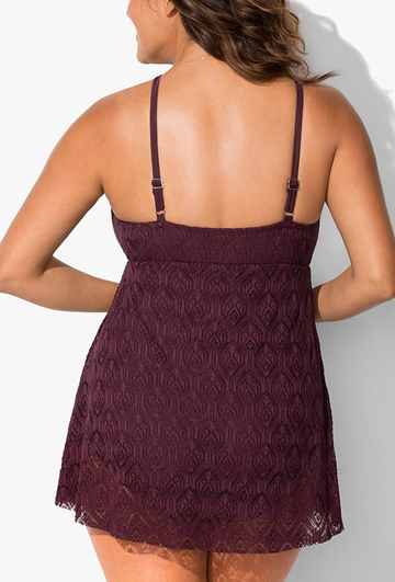 WINE CROCHET SIDE SLIT V-NECK SWIMDRESS