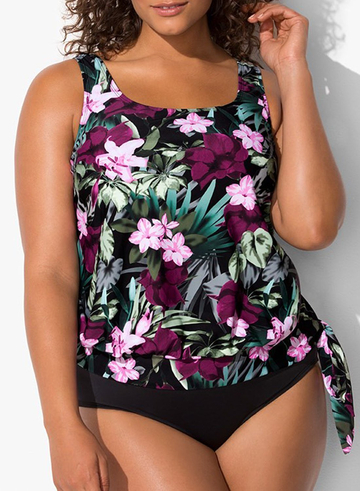 Derby Side Tie Blouson Tankini Set