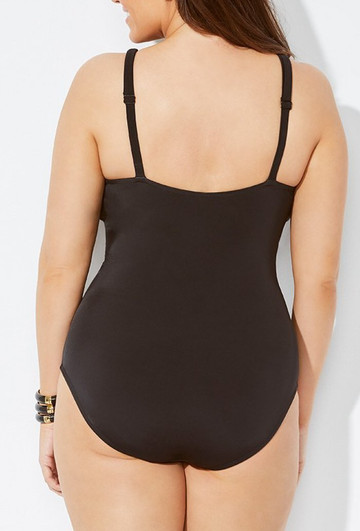 Black Twist Ruched One Piece Swimsuit