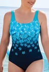 CHLORINE RESISTANT EXPLODED FLORAL SPORT ONE PIECE SWIMSUIT